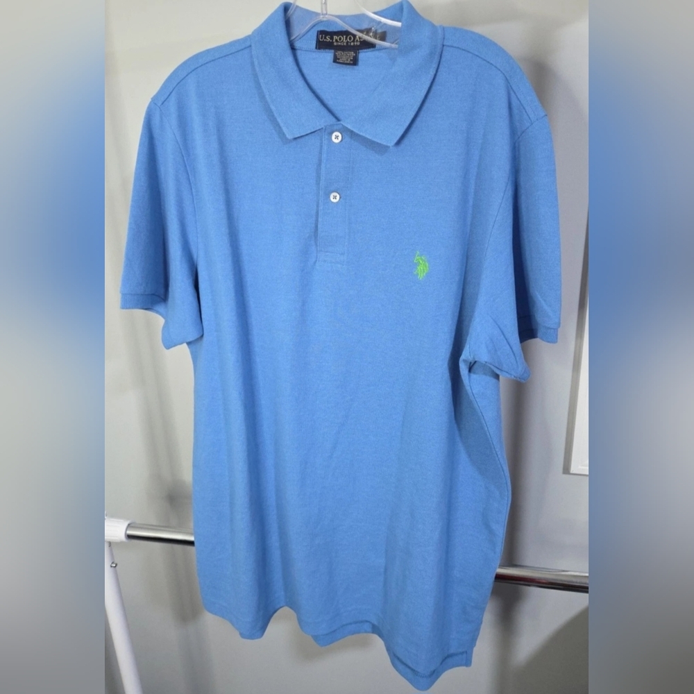 U.S. Polo Assn. Men's Light Blue Polo with Green Logo